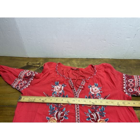 Johnny Was Workshop Medium Red Floral Embroidered V Neck Tunic Top Blouse - Picture 8 of 10